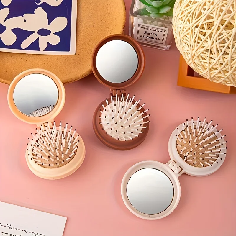 

Мини-портативная складная дорожная щетка для волос с зеркалом для женщин, легкая пластиковая двойная складная конструкция для использования на открытом воздухе, моющаяся вручную