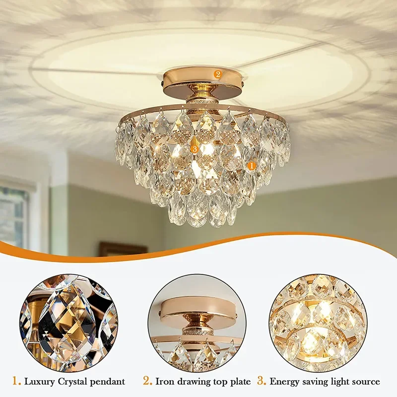 Imagem -06 - Moderno Cristal Lustres para Sala de Jantar e Estar Lâmpada do Teto Corredor Flush Mount Luz Luxo