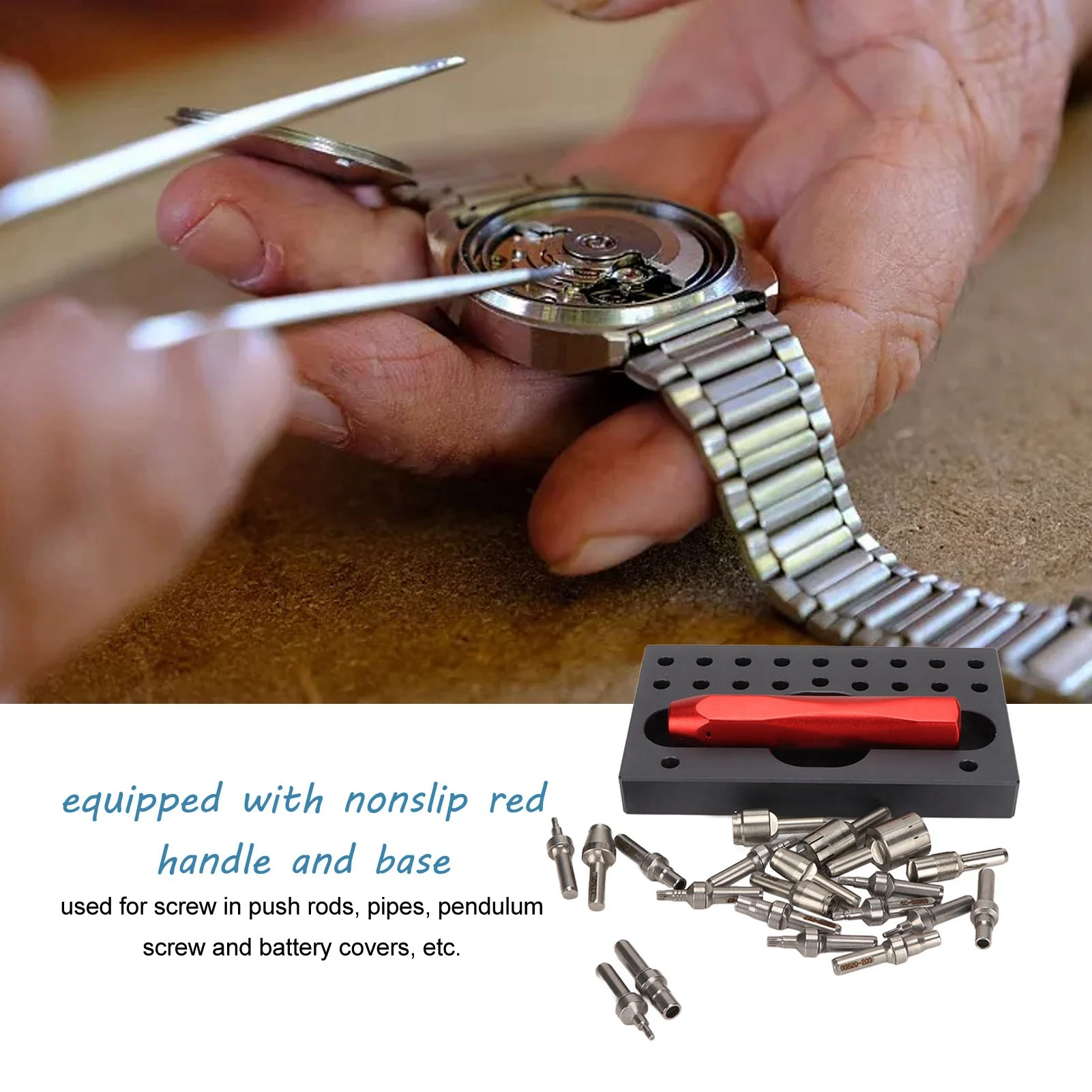 Watch Tube Removing Tool Anti Slip Base Easy Assembly Red Handle Portable Stainless Steel Watch Crown Removing Tool for Store