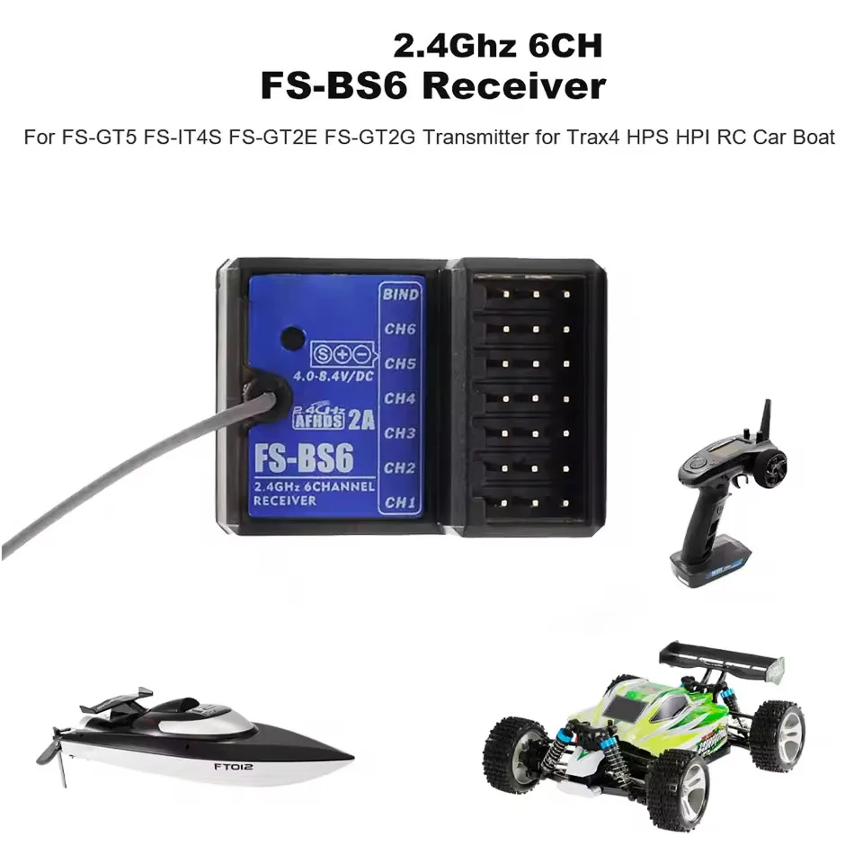 FlySky FS-BS6 Receiver 2.4Ghz 6CH AFHDS2 for FlySky FS-GT5 FS-IT4S Transmitter 6 Channel Receiver RC Car Boat Parts