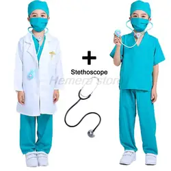 Hospital Doctor Career For Kids Girl/Boy Surgeon Dr Uniform Boys Child Career Halloween Cosplay Costume Party Dress Up