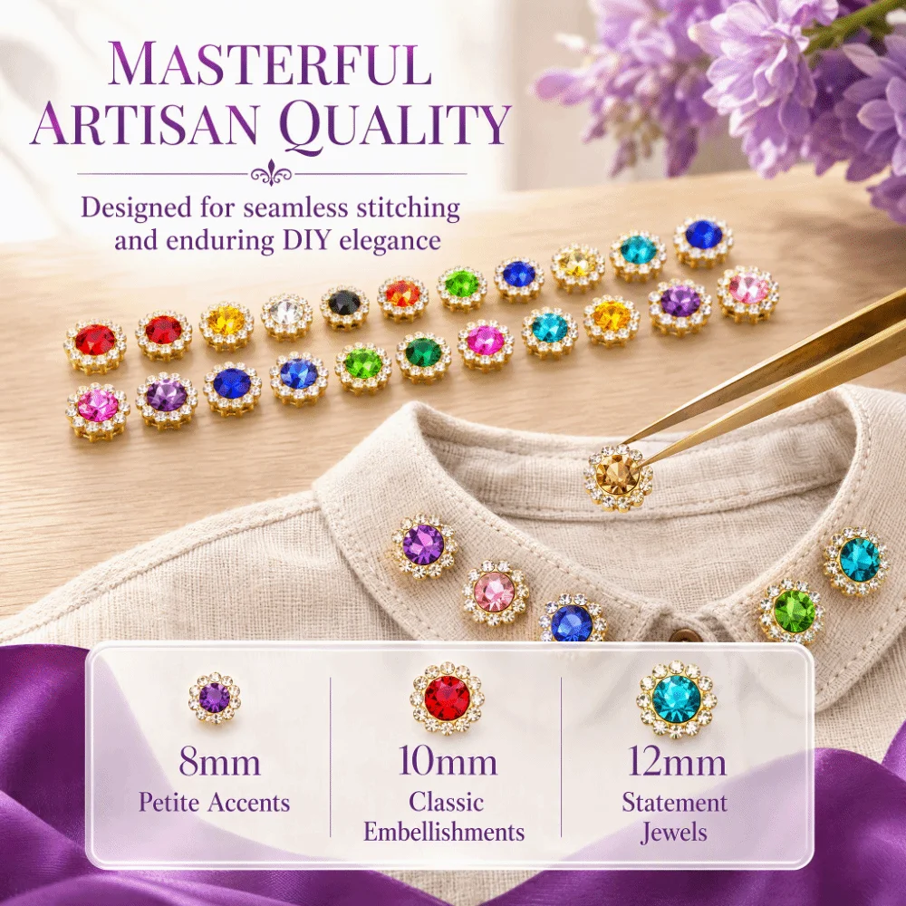 300pcs Assorted Color Rhinestone Buttons Bright Finish Gold Tone Base Rhinestone Claw Cup Multi Size Glass Rhinestone