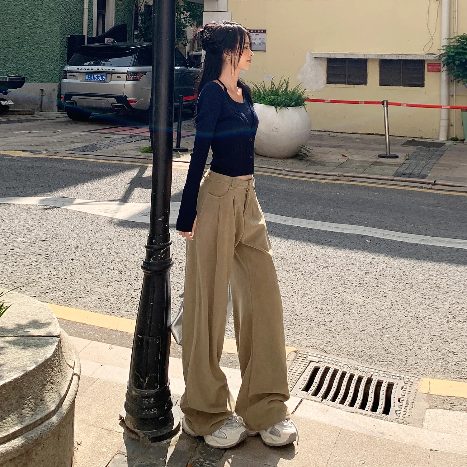 Shascullfites Autumn And Winter College Style Straight Pants Corduroy Wide-leg Pants Women's High Waist Drape Casual Pants