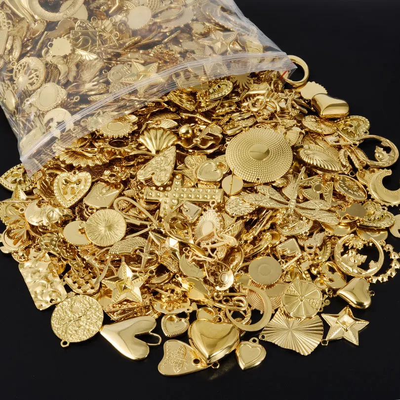 10/30pcs 18k Real Gold Plated Stainless Steel Charms For Jewelry Making Wicca Heart Fatima Hand Moon Pendant Charm Bulk Material