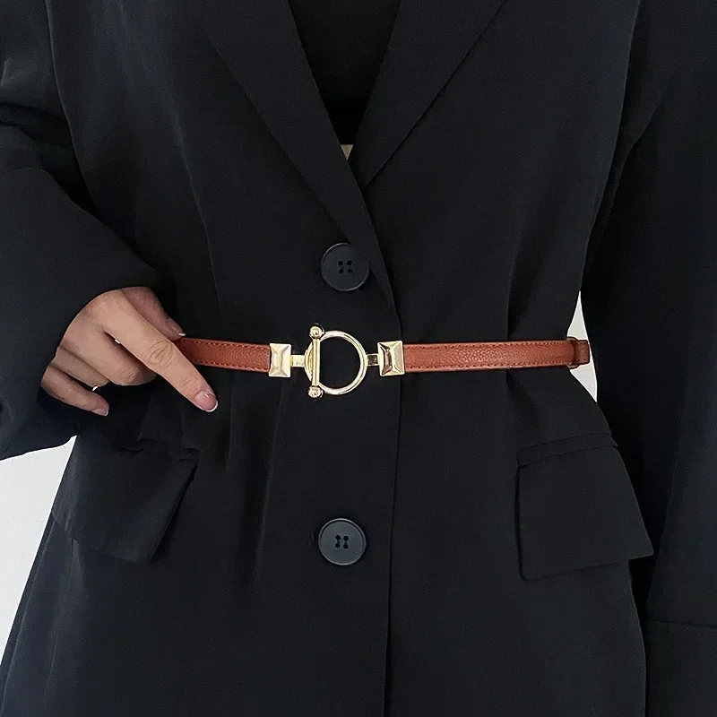 Women Leather Thin Belt Metal Simple Hook Buckle Adjustable Waist Strap For Trouser Dress Brand Designer Decoration Waistband