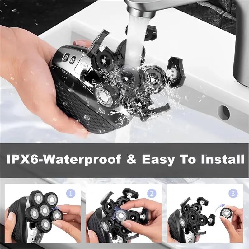 A83G-For Men Waterproof For Home 2Pcs 6 Blades Head Shaver Replacement Heads Water And Dry Wet Use, For Many Model Bald Shavers