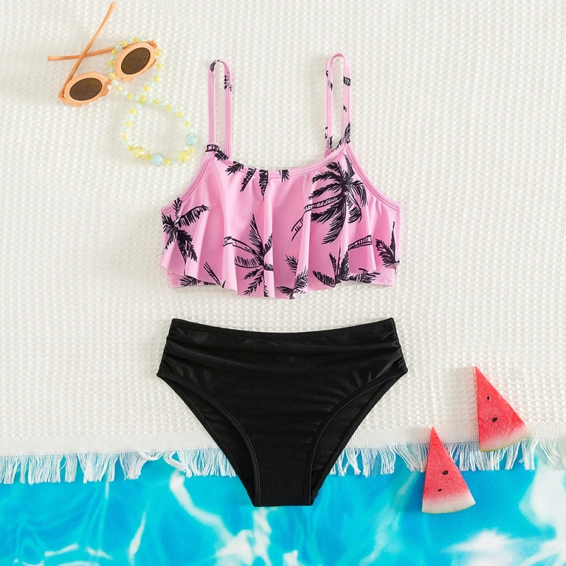 

Children Girls Swimsuit Set Two Piece Bikini Set Kids Summer Comfortable Swimwear Cute Print Bathsuit Breathable Beachwear