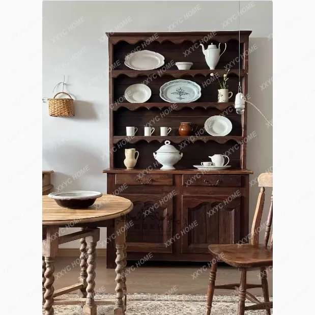 Retro living room display antique ornaments solid wood dining side dishes coffee display storage wine cabinet