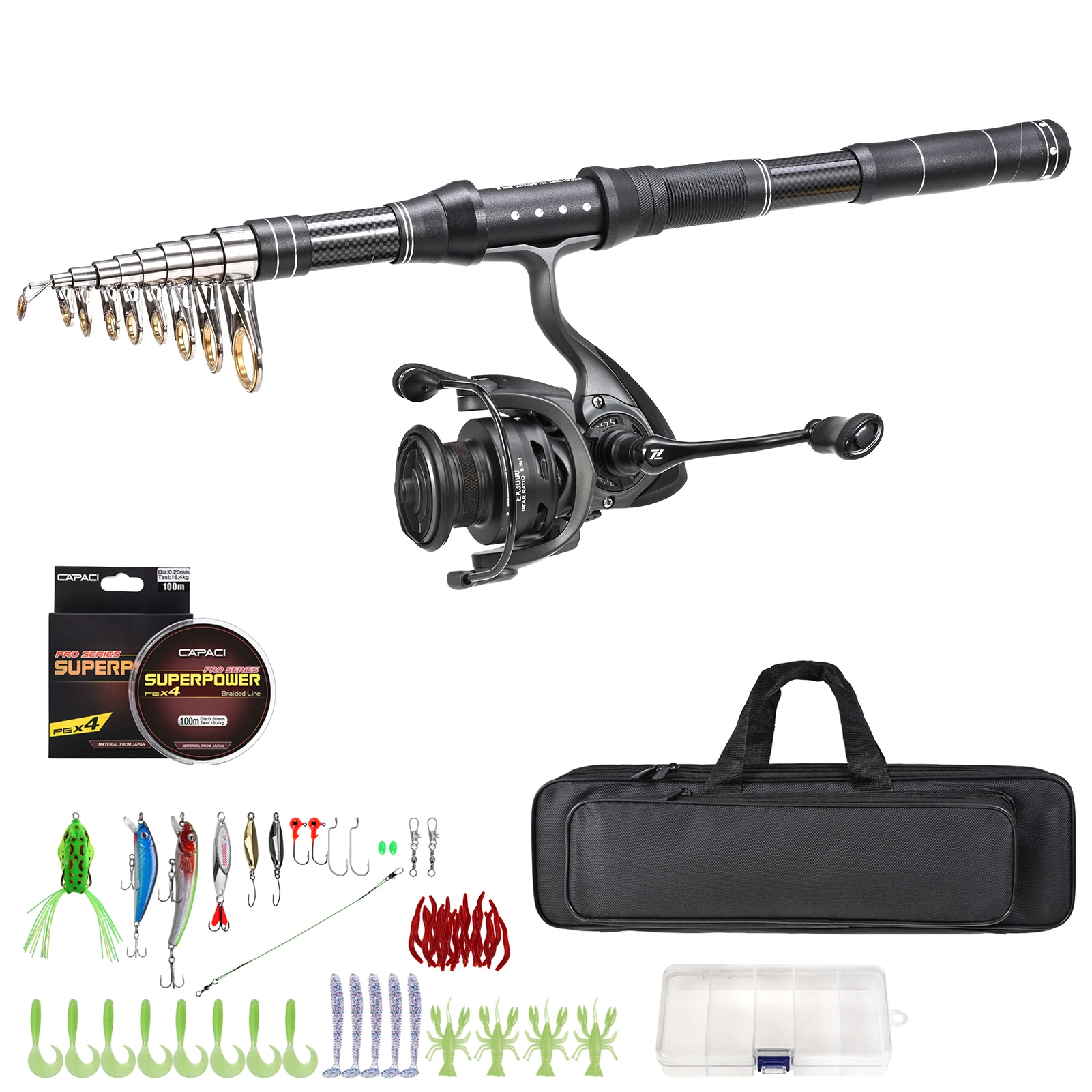 

Telescopic Fishing Rod and Spinning Reel Combo Set with Fishing Line Fishing Lures Kit for Saltwater Freshwater