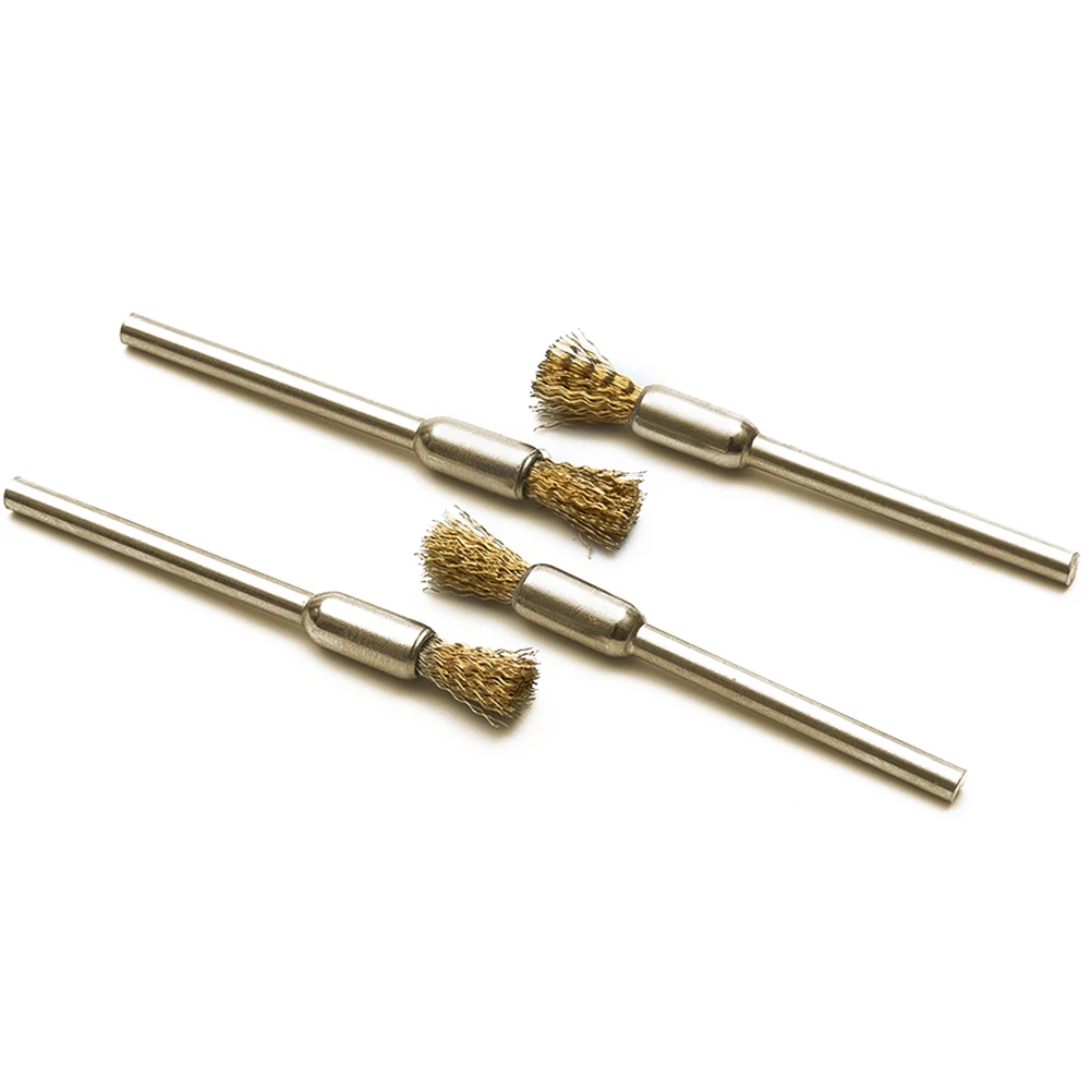 

Set of rotary wire brushes includes fifteen brass wheels (5 mm each) designed to enhance metalworking efficiency