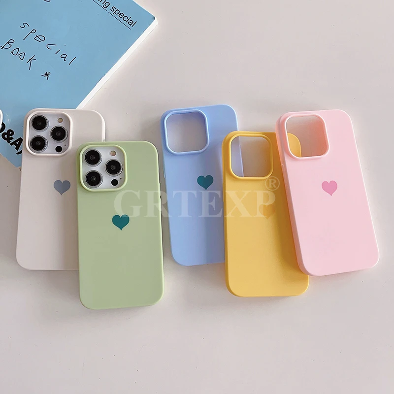 Matte Candy Color Love Heart Silicone TPU Soft Case For Iphone 15 14 13 12 11 Pro Xs Max 8 7 Plus X Xr Solid Color Frosted Shell