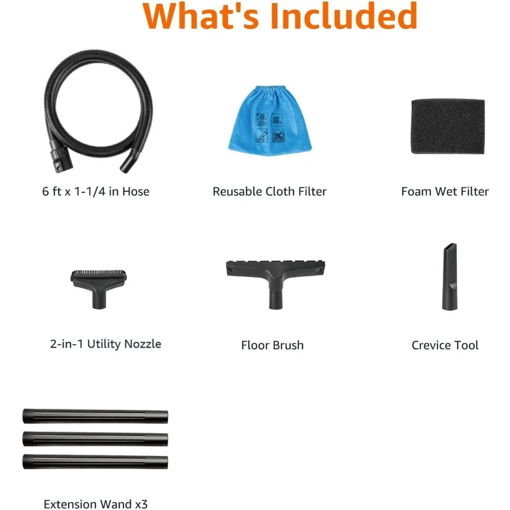 Wet Dry Vacuum Cleaner, 4 gallon Shop, 3 HP Stainless Steel