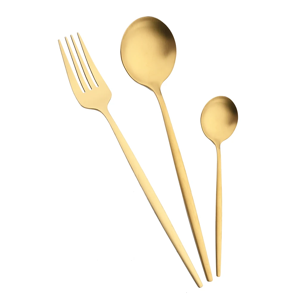 1/2/4/6/8 Set Matte Cutlery Set Stainless Steel Tableware Fork Spoon Teaspoon Silverware 3/12/18Pcs Kitchen Gold Dinnerware Set