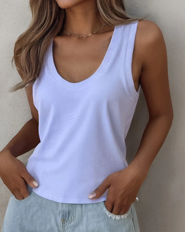 

Top Women 2024 Summer Fashion U-Neck Casual Plain Sleeveless Skinny Daily Basic Ribbed Tank Top Y2K Clothes