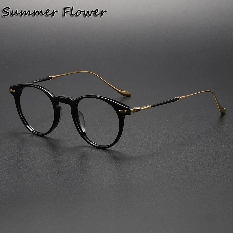 

Transparent Eyeglasses Brand Design Acetate Titanium Optical Glasses Frame Men High End Ultra Light Round Glasses for Computer