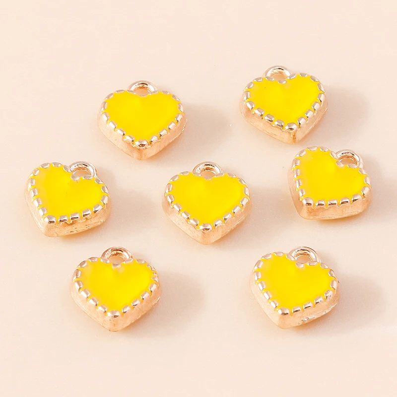 30pcs 8*9mm 7 Color Metal Enamel Small Mini Heart Charms Gold Plated Love Pendants For DIY Bracelet Necklace Jewelry Making