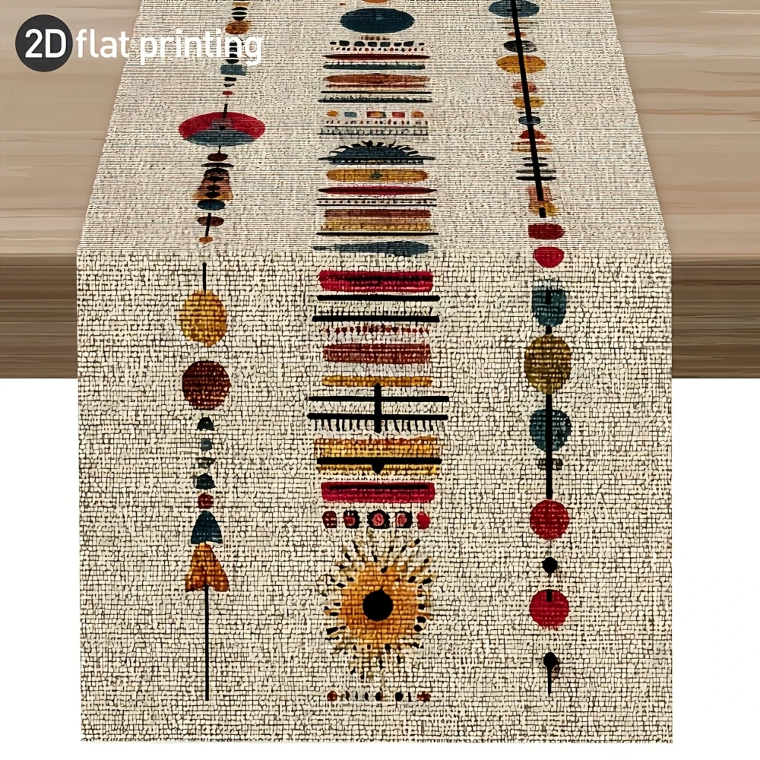2026 Abstract Boho Geometric Print Table Runner, Mid-Century Modern Style Decorative Runner For Dining, Kitchen, Parties And Hom