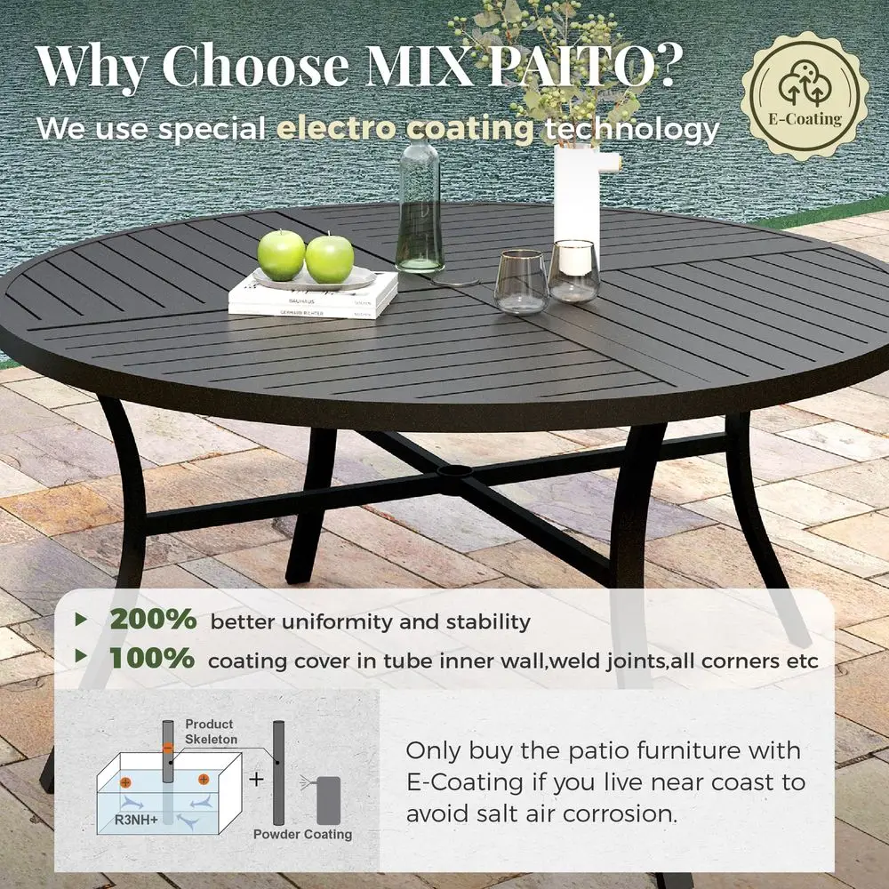 

7 Pieces Outdoor Table and Chairs, Patio Dining Set for 6 Includes 54 Round Outdoor Table and 6 Patio Chair Set, Outdoor Dining