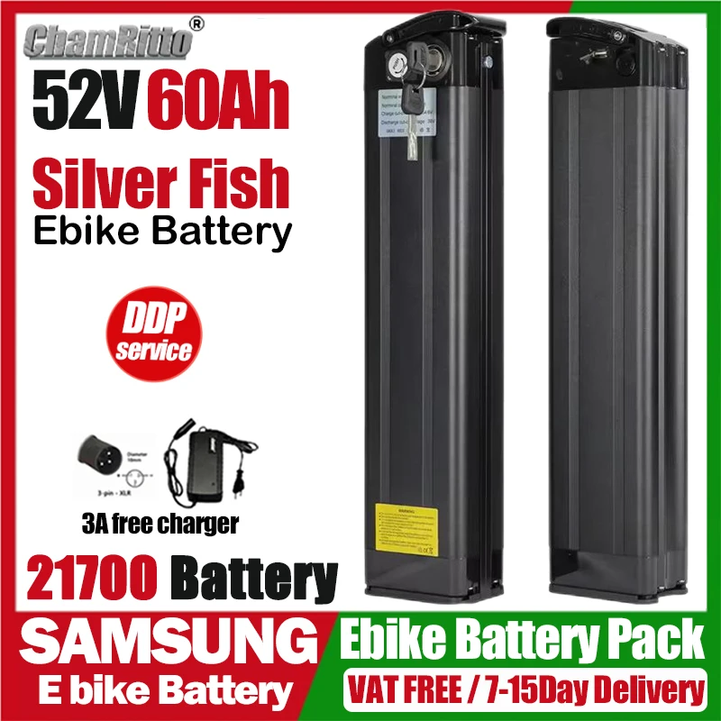 

Electric bicycle silverfish Akku Accu 52V 40ah electric bike battery 48V 1500w motor 60v 30ah 50 72v 60ah 2000w lithium batterij