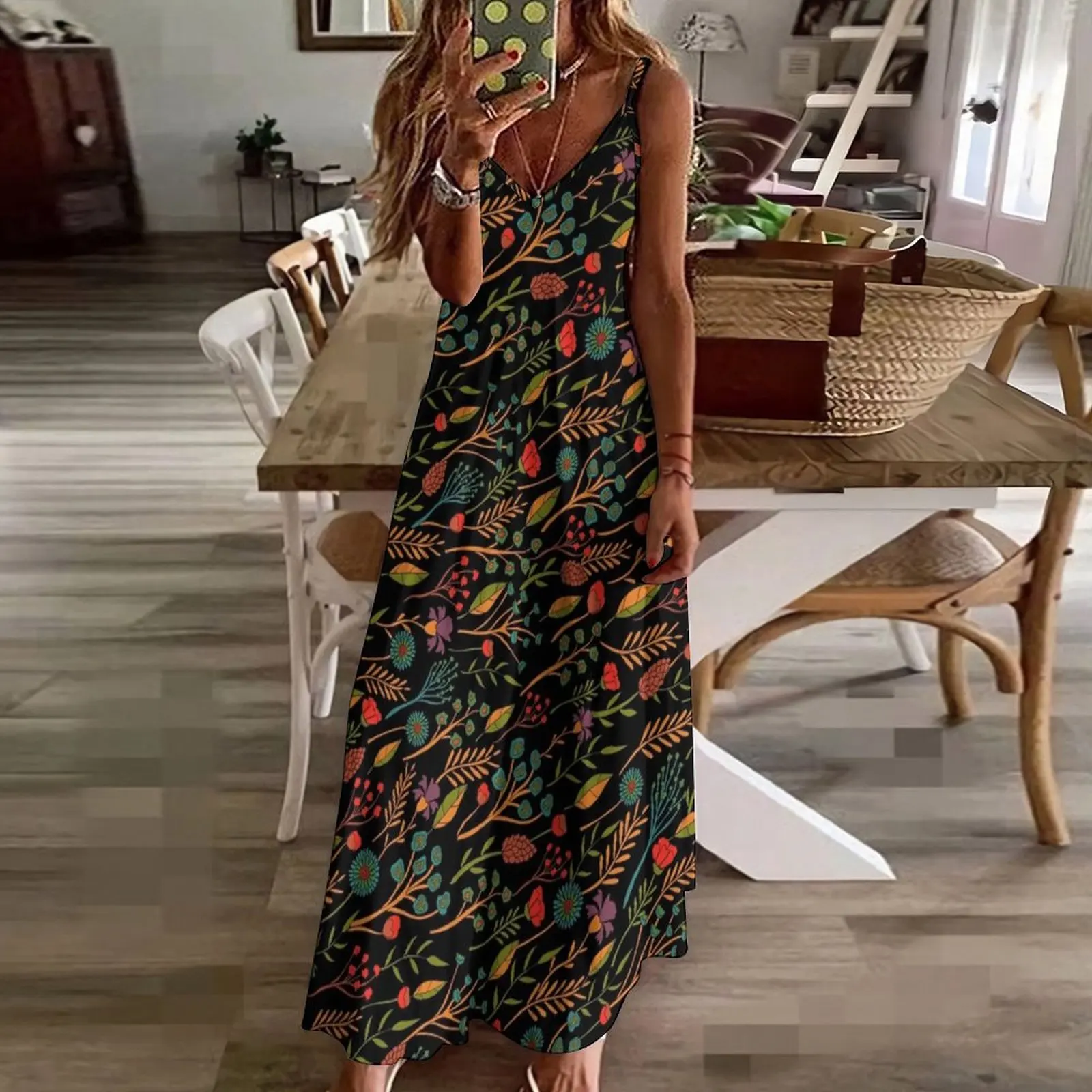 Teal, Red, Orange, Green, Turquoise & Black Floral Pattern Sleeveless Dress Women's skirt women formal occasion dresses