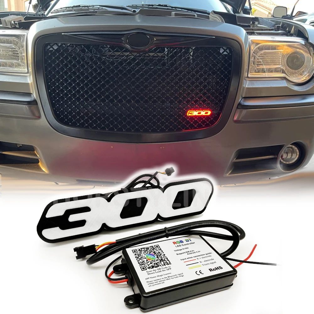 

Для Chrysler 300: Передняя решетка радиатора с LED-эмблемой, динамической RGB-подсветкой, управлением через приложение, многоцветная, в сборе, автоаксессуар