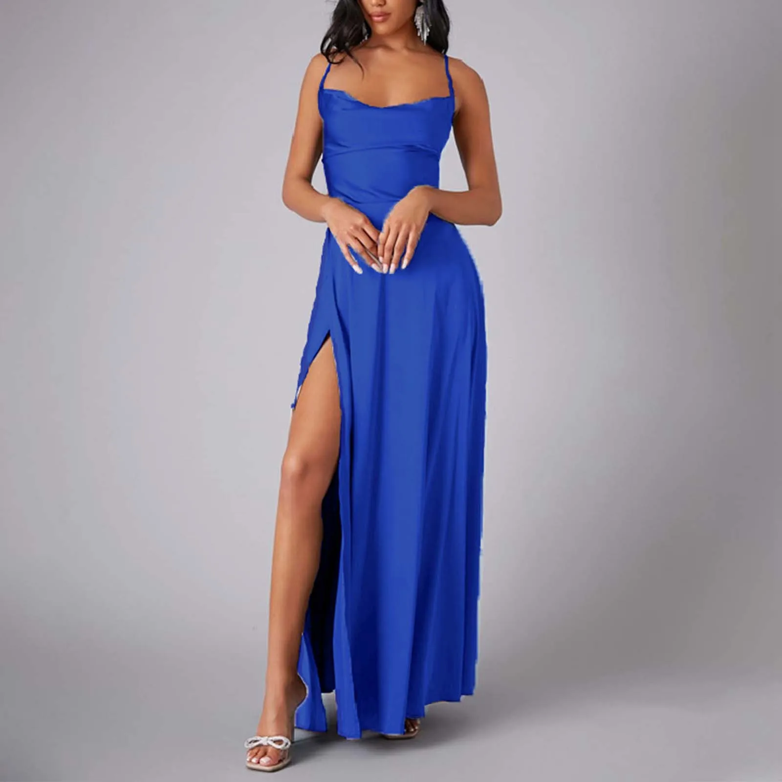 Vestido de noche ceñido sin mangas con tirantes para mujer, vestido de noche ceñido con Espalda descubierta, vestidos formales de abertura alta, Sexy, Color sólido