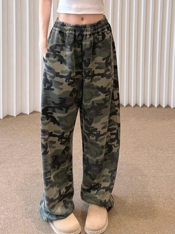 

Мужские камуфляжные брюки большого размера прямого кроя, повседневные, свободные, дышащие, спортивные штаны в американском стиле для осени