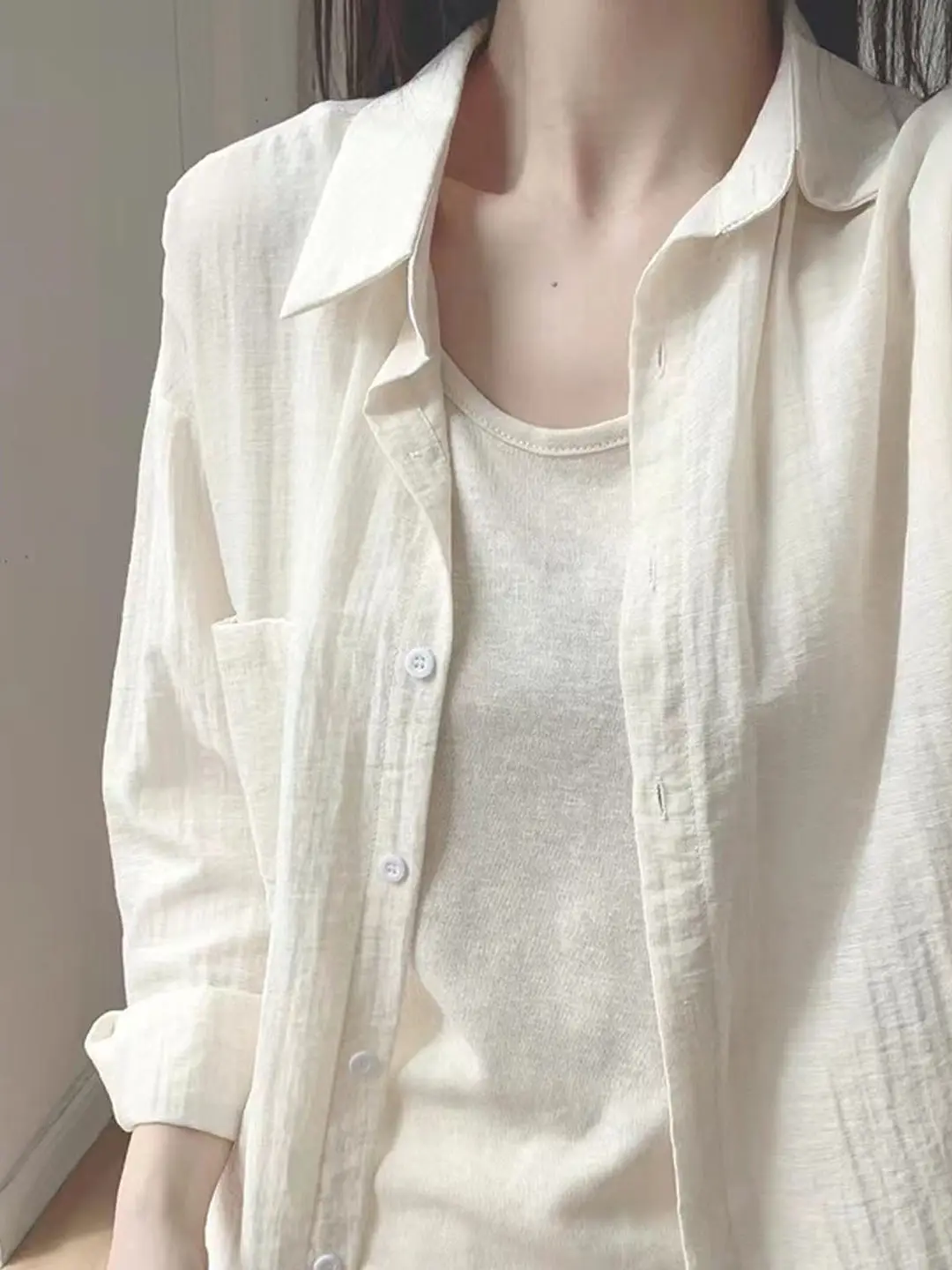 

Летняя женская рубашка 2026 из хлопка и льна свободного кроя, легкая, с защитой от солнца, модная, струящаяся, с длинным рукавом, с воротником