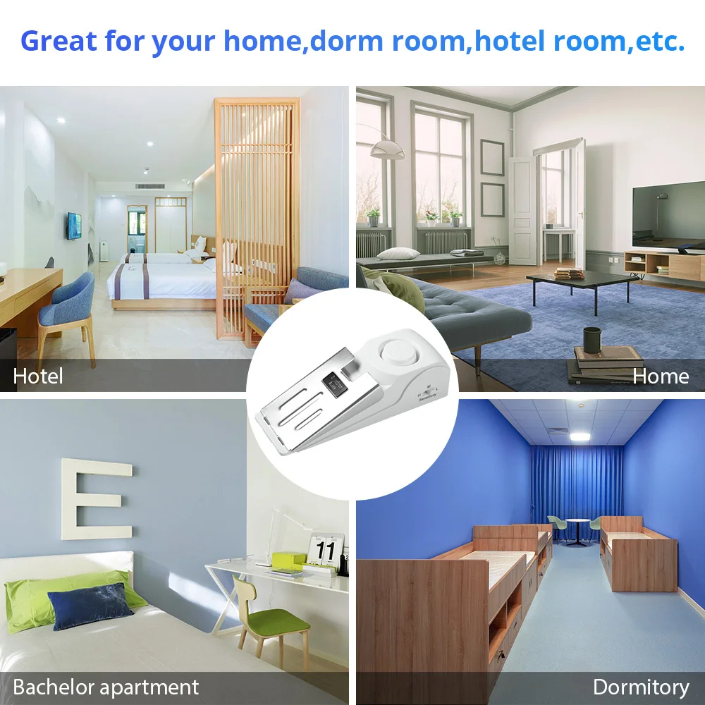 Portable Door Stop Alarm 120dB Security Door Stopper with 3 Sensitivity Levels, Anti-Theft Wedge Door Alarm for Home Hotel