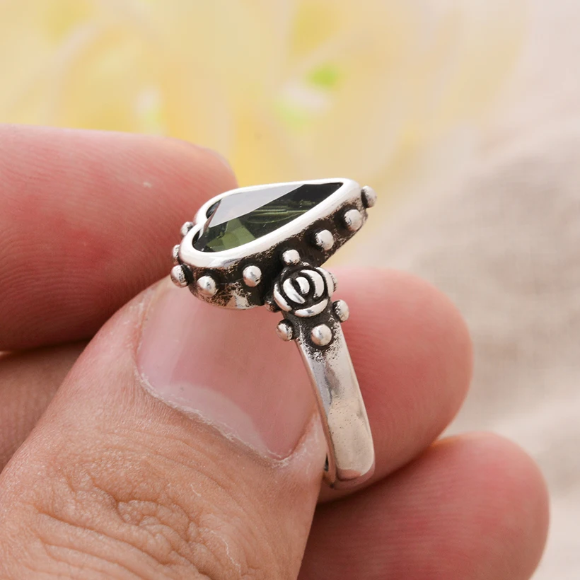 Romantic Love Heart Shiny Crystal Retro Thai Silver Female Ring Propose Jewellery Gifts No Fade