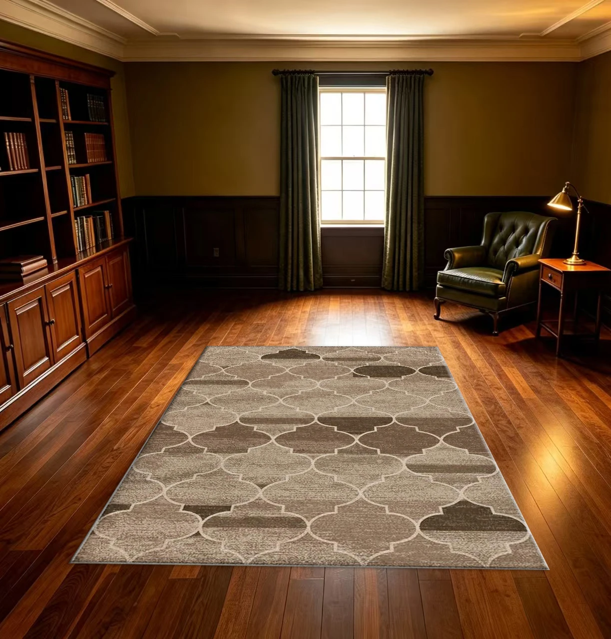 Brown Beige Modern Geometric Square Area Rug Faded Moroccan Lattice Pattern Non-Slip Carpet for Living Room Bedroom Home Decor