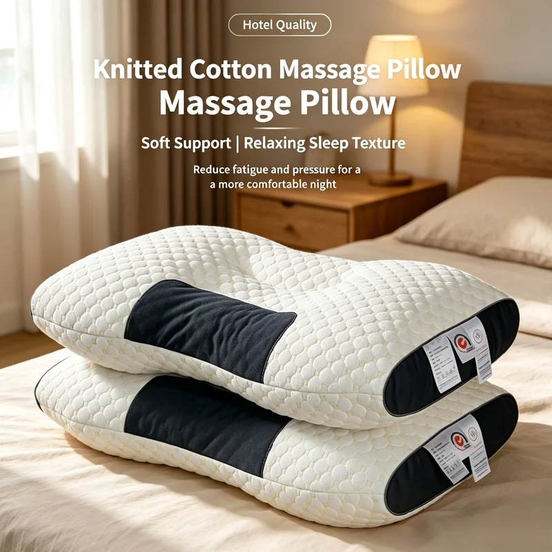 2PC Ergonomic Orthopedic Cervical Neck Pillow, Soft Soybean Fiber Massage Sleep Cushion, Neck‑Protective Household SPA Sleeping
