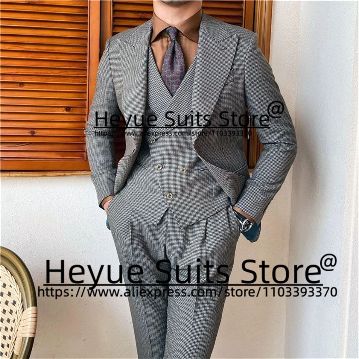 

Tailor Made Gray ltaly Style Men Suits Slim Fit Business Peak Lapel Groom Wedding Tuxedos 3 Pieces Sets traje de hombre elegante