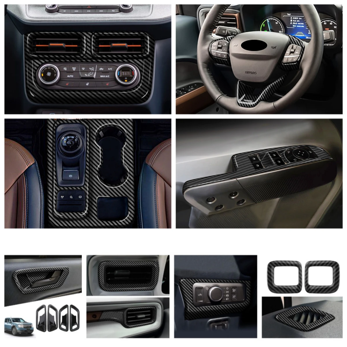 Auto Center Control Panel Lenkrad Abdeckung für Ford Maverick 2022-2024 Türgriff Dekoration Aufkleber Innen Zubehör