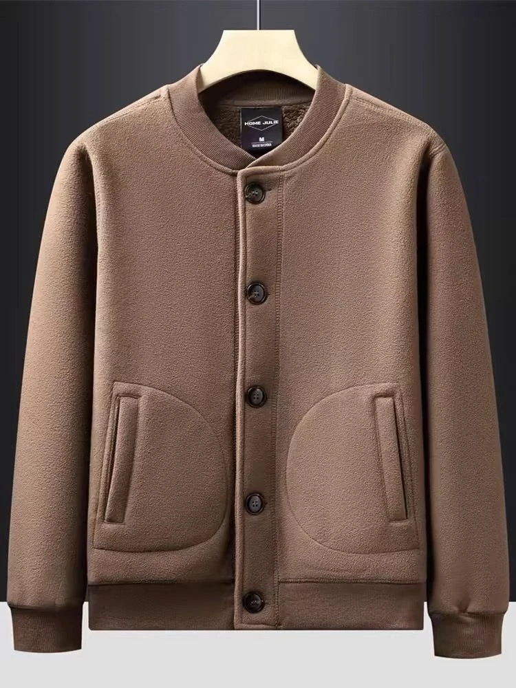

Мужская теплая зимняя толстая флисовая куртка с бейсбольным воротником, свободная толстовка на подкладке из шерпы, двусторонняя верхняя одежда из овечьей шерсти