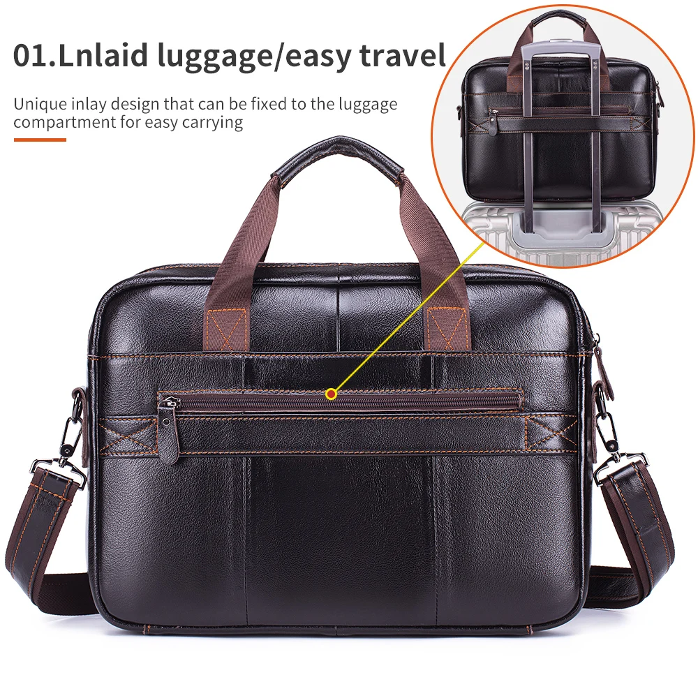 Leather Men's Briefcase, Large Capacity Business Office Bag, Cowhide Computer Bag, Can Be Carried by Hand or Shoulder