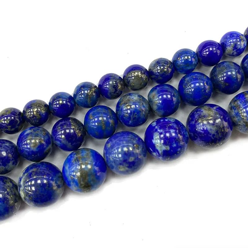 Fine 100% Natural Round Gemstone Beads Blue Lapis Lazuli For Jewelry Making DIY Women's Bracelet Necklace Charms 6/8/10MM 15''