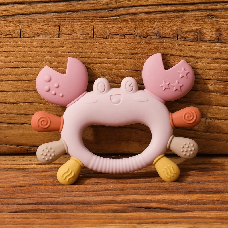 Silikon Baby Beißring Baby Spielzeug 0 bis 12 Monate BPA FREI Kauen Zahnen Spielzeug Krabbe Mehrfarbige Beißring Reborn Silikon Spielzeug geschenk – Detail 9