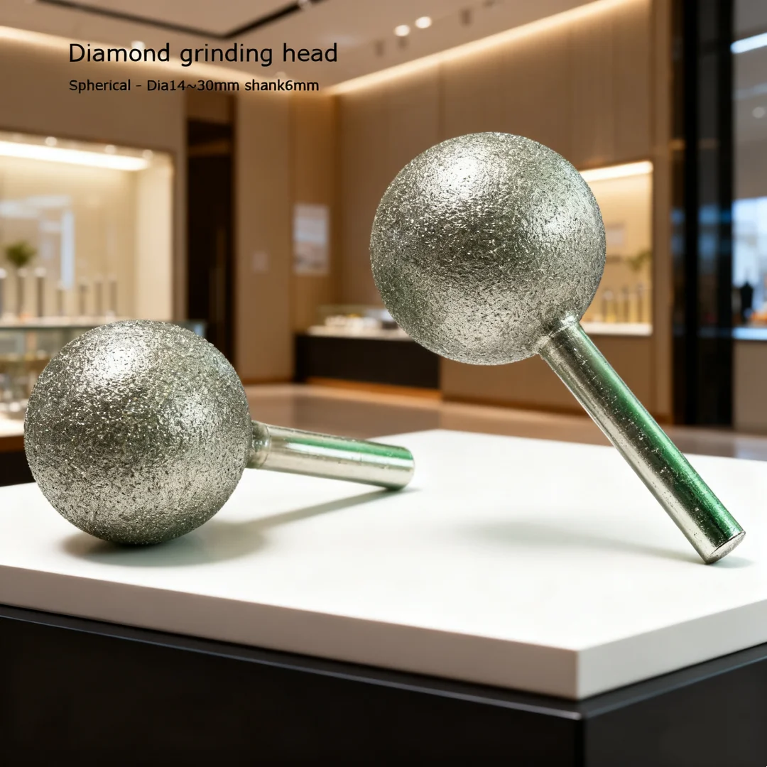 3pcs Spherical Diamond Grinding Head Ball Grinding Head Dia14-25mm for Glass Stone Ceramics Alloys Polishing Grit60/120