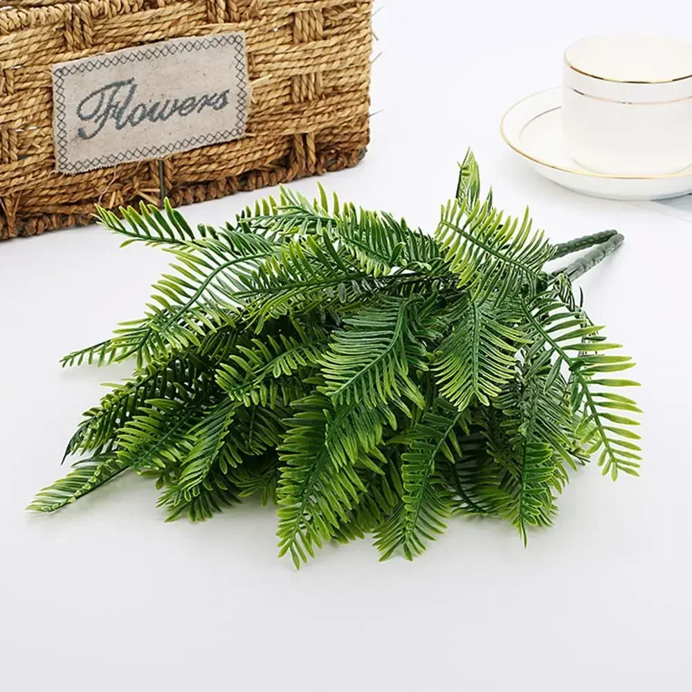 1pc Artificial Flowers with Leaf Green Grass Plastic Plants Fake Leaf Foliage Bush for Home Wedding Decoration Party Supplies