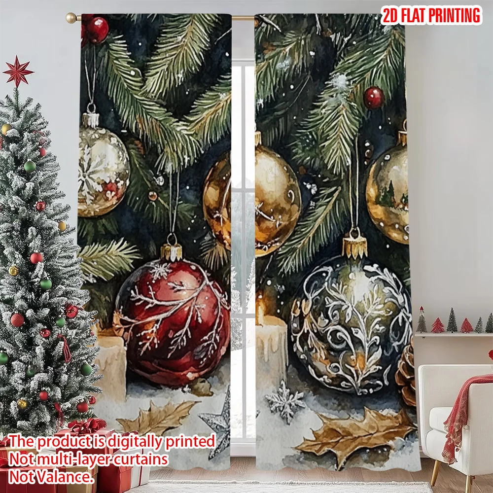 

2pcs 2D flat printing Christmas Curtains Creative Christmas Dream Versatile Polyester Without Electricity Versatile Use for Home