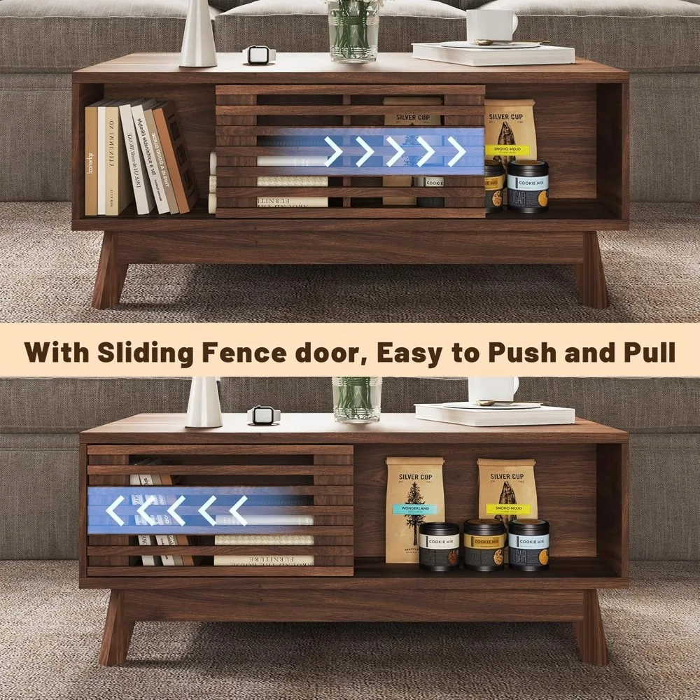 Mid Century Modern Lift Top Coffee Table with Storage, Walnut Living Room Table featuring Sliding Feature