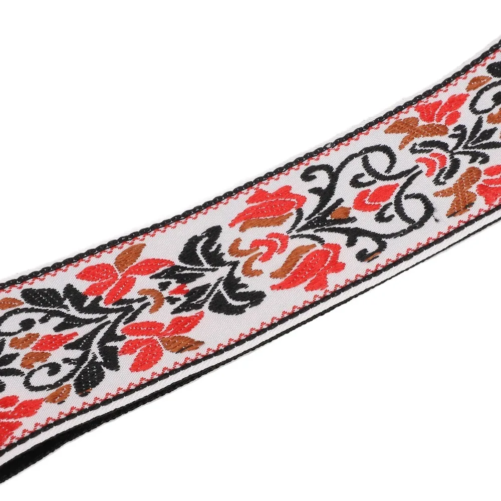 ​Thickened​ Guitar Strap​ ​Widened ​Retro Red Flower​ ​Multifunctional Guitar Strap​ ​With Leather Ends​