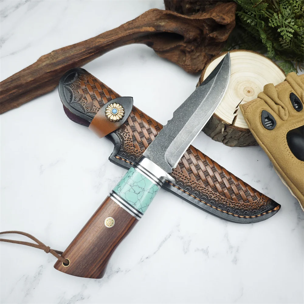 

High Hardness VG10 Damascus Blade red sandalwood Handles Tactical Hunting Knife Outdoor Wilderness Survival Camping EDC Tools