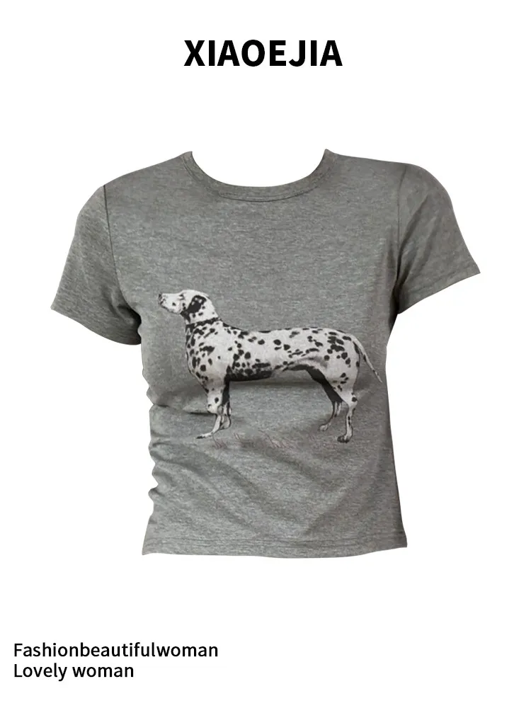Women's Grey Shirts and Blouses Y2k Aesthetic Streetwear Vintage Korean 2000s Elegant Short Sleeve Square Collar Shirt Clothes