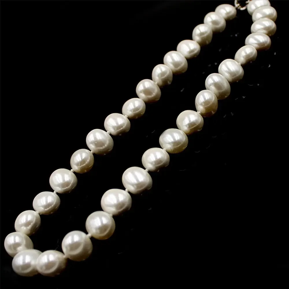 15x12mm White Immitation Pearl South Sea Shell Egg Shape Beads Knot GP Clasp Fashion Indian Jewelry Necklace 18\