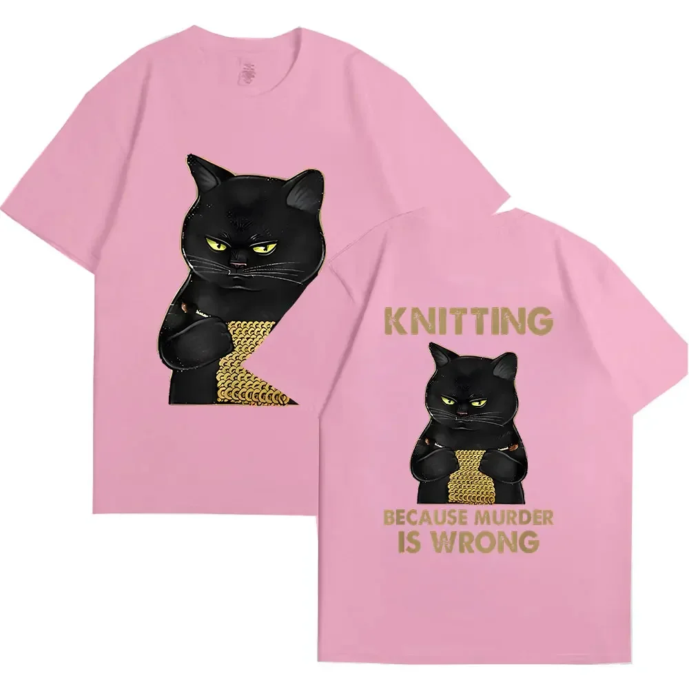 Female Clothing Knitting Because Murder Is Wrong T-Shirt Funny Double Sided Print Graphic Y2k Tops 2024 Fashion Short Sleeve Tee