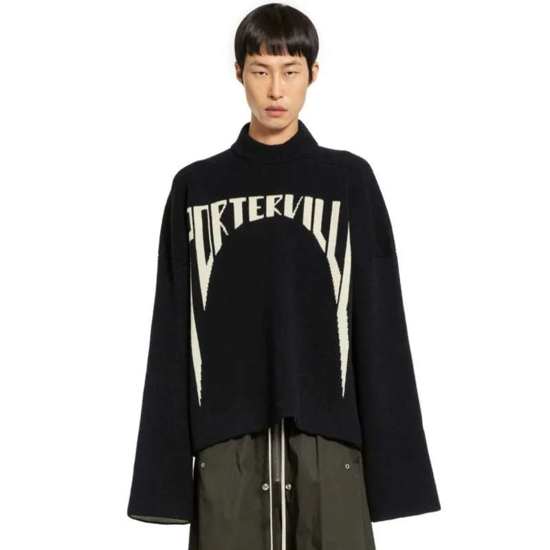 HKSH Spring Autumn Winter Men\'s Tide RO Heavy Niche O-Neck Letter Jacquard Knitted Pullover Silhouette Loose Dark Sweater HK3476