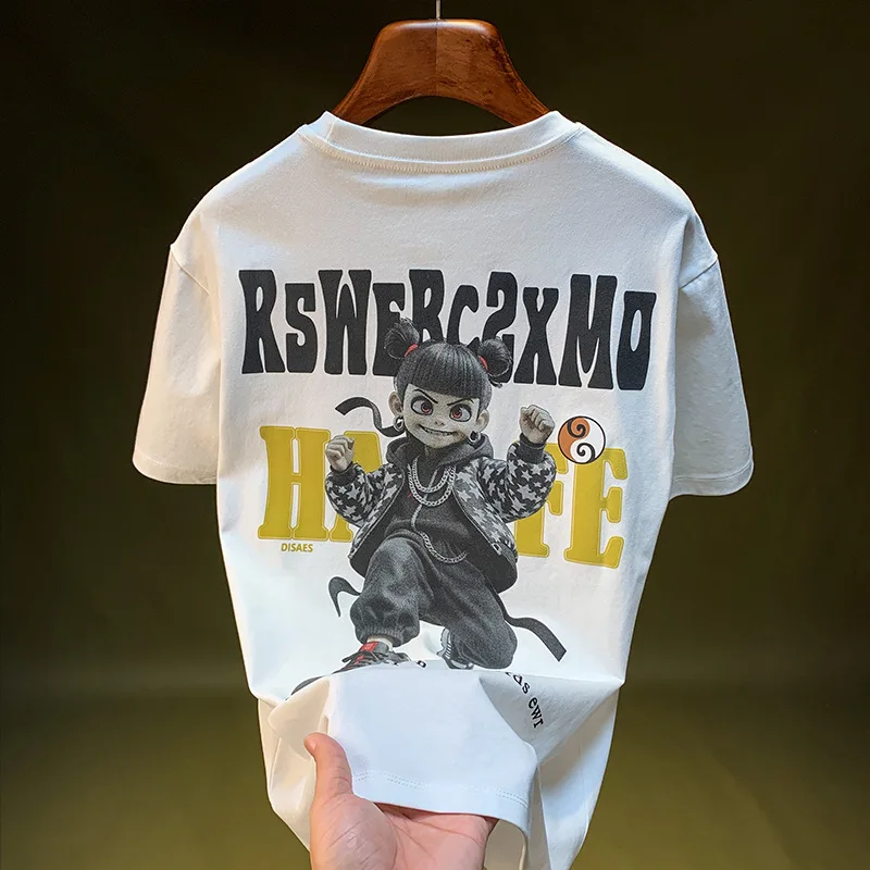 

Fashionable printed short sleeved T-shirt for men in summer, high-end half sleeved clothes, loose trendy brand casual top