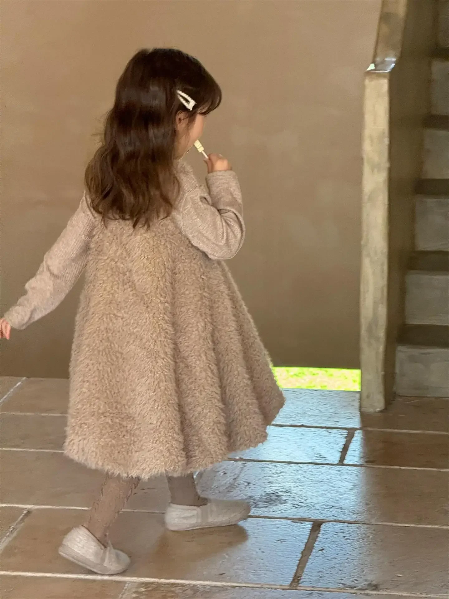 Girls Brown Dress 2024 Winter New Girls Skirt Bow Can Wool Princess Dress Simple Casual Fashion Skirt Korean Simple Style image 6